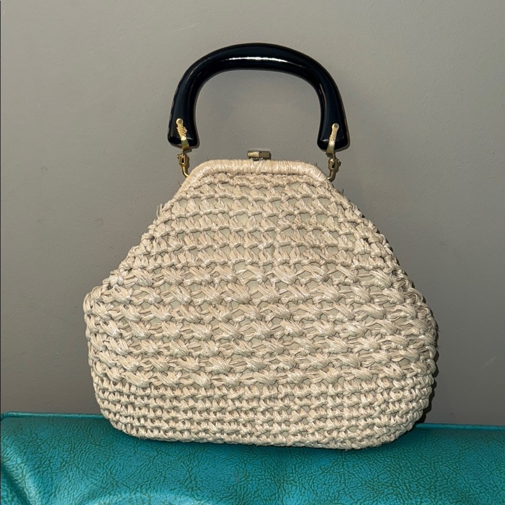 Styled by Simon Made in Italy vintage cream woven purse handbag mid century